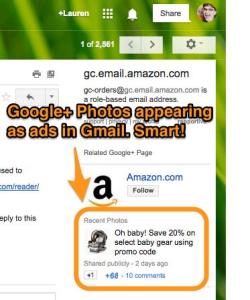 Email containing a photo from Google Plus in the email sidebar.